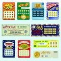 Lottery ticket vector lucky bingo card win chance lotto game jackpot set illustration lottery gaming tickets isolated on