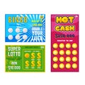 Lottery ticket vector lucky bingo card win chance lotto game jackpot ticketing set illustration lottery gaming tickets