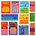 Lottery ticket vector lucky bingo card win chance lotto game jackpot ticketing set illustration lottery gaming tickets Royalty Free Stock Photo