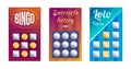 Lottery tickets set. Scratch lottery games realistic cards with gambling tickets million, bingo