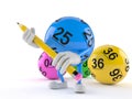 Lotto ball character holding pencil