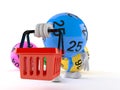 Lotto ball character holding shopping basket