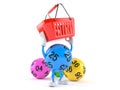 Lotto ball character holding shopping basket