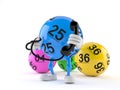 Lotto ball character holding a telephone handset