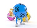 Lotto ball character with stack of coins