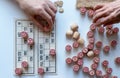 Lotto Family Board Game. Play at home on a cold winter day or in a new pandemic environment. The view from the top Royalty Free Stock Photo