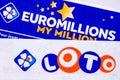 Lotto ticket and euromillions close up