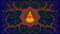 Buddhist Spiritual Symbol Meditating Buddha Position Silhouette Inside Padma Lotus Flower With Curly Vines And Flourishes