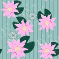 Lotus background. Floral pattern with pink water lilies. Seamless nenuphar cute. Royalty Free Stock Photo