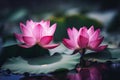 Lotus blooming over pink blurred background. Water lily flower close up, generative AI tools Royalty Free Stock Photo