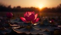 Lotus blossom reflects vibrant pink in tranquil pond generated by AI Royalty Free Stock Photo