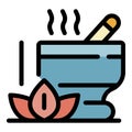 Lotus and bowl for grinding icon color outline vector