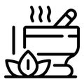 Lotus and bowl for grinding icon, outline style