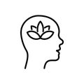 Lotus Brain Wellbeing Concept Line Icon. Wellbeing Peace, Mental Healthy Wellness Pictogram. Meditation Yoga Outline