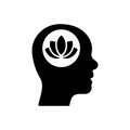 Lotus Brain Wellbeing Concept Silhouette Icon. Wellbeing Peace, Mental Healthy Wellness Pictogram. Meditation Yoga Black