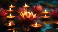 Lotus and Candles floating on water with Relaxation Theme Concept Royalty Free Stock Photo