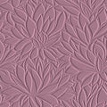 Lotus. 3d embossed grunge floral seamless pattern. Textured lotus flowers relief background. Repeat emboss plants backdrop. Royalty Free Stock Photo