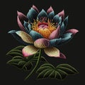 Lotus flower applique, decoupage. Tapestry textured beautiful lotus flower pattern background illustration. Decorative colorful