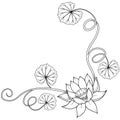 Lotus flower curly frame corner with leaves