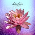 Lotus flower on the decorated background. Floral card.