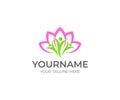 Lotus flower and happy people logo template. Beauty spa salon vector design Royalty Free Stock Photo