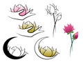 Lotus flower held by moon and hands abstract logo