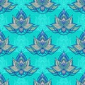 Lotus flower henna illustration doodle abstract tattoo seamless pattern design for print fabric wallpaper