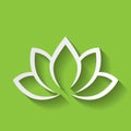 Lotus flower icon on green gradient background. Wellness, spa, yoga, beauty and healthy lifestyle theme. Vector