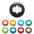 Lotus flower icons set color Royalty Free Stock Photo