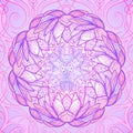 Lotus flower. Intricate stylized linear drawing isolated on pattern