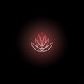 Lotus flower logo on black background. Transparent lotus petals with red edges and mysterious pink shining aura.