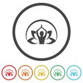 Lotus flower logo with woman silhouette. Set icons in color circle buttons Royalty Free Stock Photo