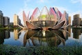 Lotus flower metal installation in the park at night