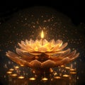 Lotus flower in the middle of it glowing lamp, black background. Diwali, the dipawali Indian festival