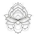 Lotus flower monochrome geometrical vector illustration is isolated on a white background. Symmetric decorative element with east Royalty Free Stock Photo