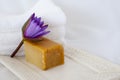 Lotus flower, natural soap, marble tray Royalty Free Stock Photo