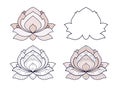 Lotus flower set vector illustration is isolated on a white background. Symmetric decorative element with east motives for design