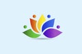 Lotus flower teamwork people colorful icon logo namaste symbol graphic illustration