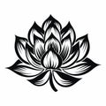 Lotus Flower Black And White Drawing: Ominous Vibe, Stenciled Iconography