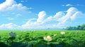Lotus Flowers In Anime-influenced Southern Countryside