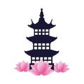 Lotus flowers with chinese castle