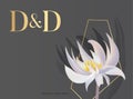 Lotus Flowers and foliage water lily bloom for wedding invitation card, greting holiday template design, soft flowers with gold