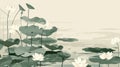 Lotus flowers in a stylized pond. Digital illustration for wallpaper and poster design Royalty Free Stock Photo