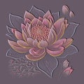 Lotus flowers textured emboss 3d seamless pattern. Floral embossed tropical background. Grunge colorful backdrop. 3d lotus flowers