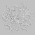 Lotus flowers textured emboss 3d seamless pattern. Floral embossed tropical background. Grunge light backdrop. 3d lotus flower,