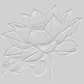 Lotus flowers textured emboss 3d seamless pattern. Floral embossed tropical background. Grunge light backdrop. 3d lotus flower,