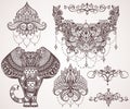 Lotus, hamsa, elephant, Ganesha. Mihendi style Royalty Free Stock Photo