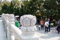 Lotus handrail of stone at Mount Luojia, which lies in the Lotus Sea to the southeast of Putuo Mountain, Zhoushan, Zhejiang, the