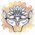 Lotus in hands . Royalty Free Stock Photo