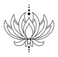 Lotus icon. Monochrome blooming flower. Black linear petals of plant on white background. Blossom, aquatic plant vector